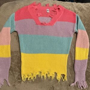 Colorful Distressed Knit Sweater